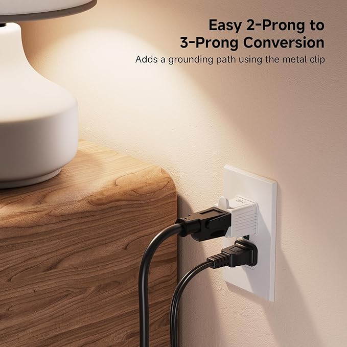[ETL Listed] Cable Matters 3-Pack 2 Prong to 3 Prong Outlet Adapter, 3P to 2P Plug Adapter - Converts a 2Prong Outlet to Support 3Prong Plugs, White