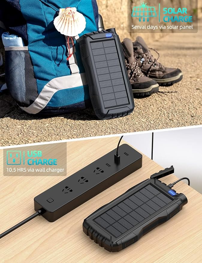 Mregb Solar Charger Power Bank 42800mAh, Portable Charger, Solar Power Bank,External Battery Pack 5V3.1A Qc 3.0 Fast Charger Built-in Super Bright Flashlight (Black)