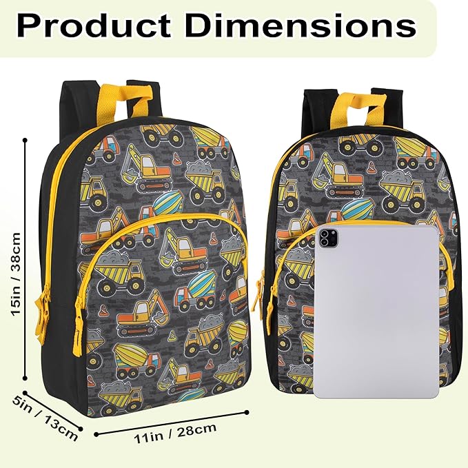 Trail maker 15 Inch Kids Backpacks for Boys & Girls | Preschool, Kindergarten, Elementary School Backpacks with Adjustable, Padded Straps (Tough Trucks)