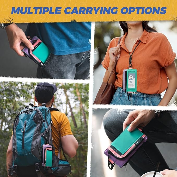 VULKIT Water-Resistant Keychain Wallet with Lanyard for Men and Women, Outdoor Zipper Pouch Wallet with Clear ID Window, for Hiking, Fishing, Skateboard and any Outdoor Activities, Blush Meadow