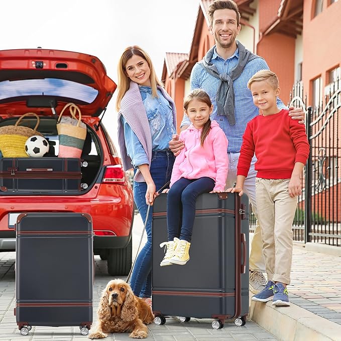Luggage Sets, 2 Piece Carry on Luggage Set with Travel Bag, 2 Piece Expandable Spinner Hardshell Suitcase with TSA Lock, Back to School Suitcase, Women Men (Black, 20/24 inch+Cosmetic Case)