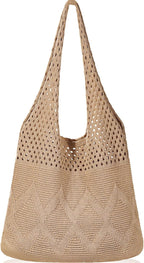 WantGor Crochet Bags, Beach Mesh Tote Bag Womens Shoulder Shopping Handbag Casual Travel Totes Bag Foldable Hobo Bags