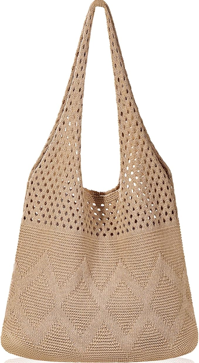 WantGor Crochet Bags, Beach Mesh Tote Bag Womens Shoulder Shopping Handbag Casual Travel Totes Bag Foldable Hobo Bags