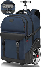 MATEIN Rolling Backpack with Wheels, 17 Inch Large Roller Backpack with Combination Lock, Water Resistant Anti Theft Travel Wheeled Backpacks Laptop Back Pack for Men Women Work Business Commute, Blue