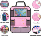 ULEEKA Car Backseat Organizer with 11" Table Holder, 10 Storage Pockets Seat Back Protectors Kick Mats for Kids Toddlers, Travel Accessories, 2 Pack, Pink
