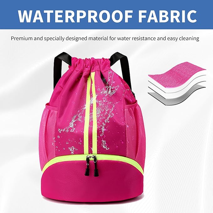 JELUTAR Drawstring Backpack Gym Bag with Shoes Compartment for Soccer, Basketball, Swim, Water-Resistant String Backpack Beach Cinch for Women Men, Rose