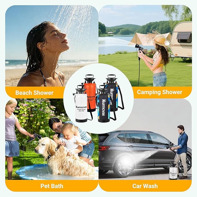 Portable Shower, 2.1Gallon (8L) &10 Spray Modes | Pressurized Beach Shower for Camping Travel & Sand, Camping Shower, Surf Shower, Portable Water Sprayer, Nylon Insulated Cover, Orange