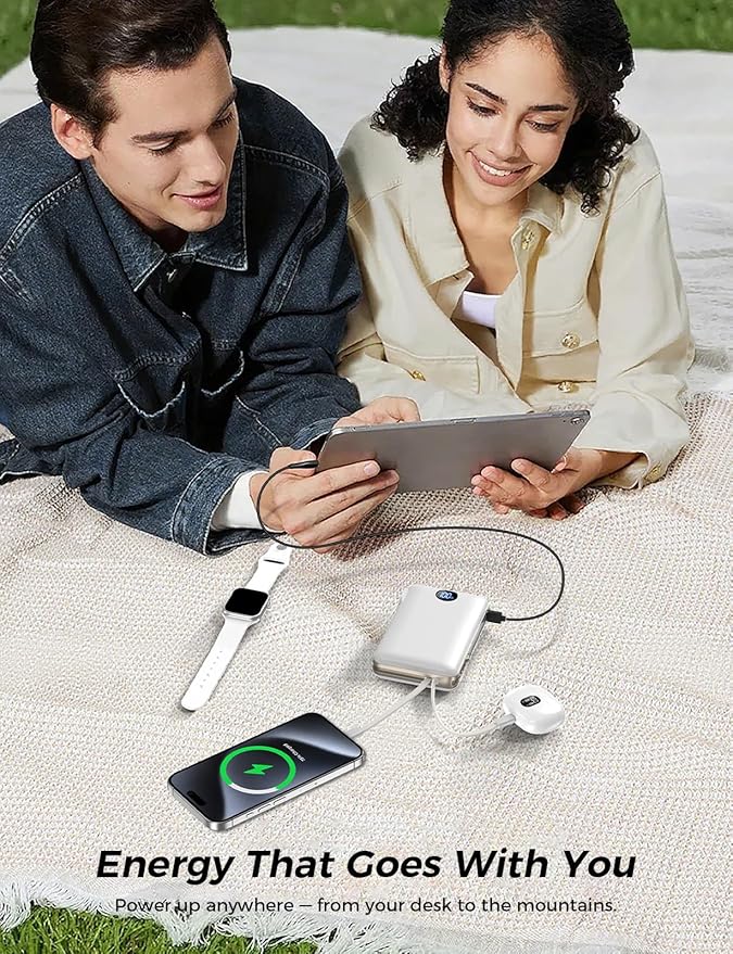 Portable Charger 50000mAh with Built-in Cables and AC Wall Plug, 22.5W Fast Charging Power Bank with LED Display for iPhone 17/16, Samsung, Android Devices, Camping, Road Trips and Travel, White