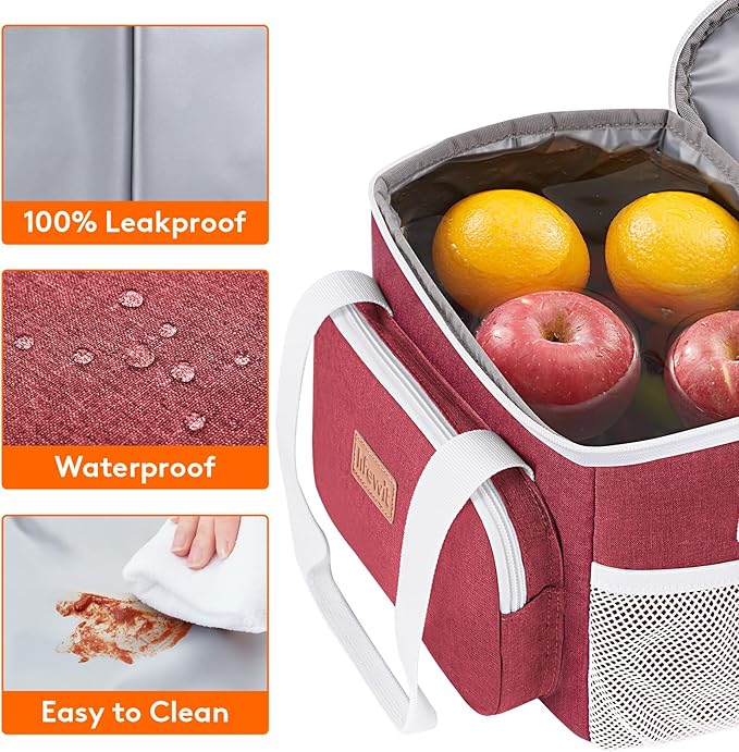 Lifewit Medium Lunch Bag, Insulated Lunch Box, Soft Cooler Cooling Tote for Adult Men Women, White and Red12-Can (9L)