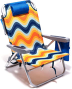SUNNYFEEL Low Beach Chair, 5-Position Lay Flat Reclining, Backpack Portable Folding Chair with Cooler Bag & Cup Holder, Heavy Duty 350 LBS, Compact for Beach, Camping, Travel