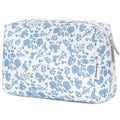 Narwey Cute Floral Makeup Bag Travel Cosmetic Bag Organizer Toiletry Bag Make Up Bags with Organized Pocket for Women Girls (Large,Blue Flower)