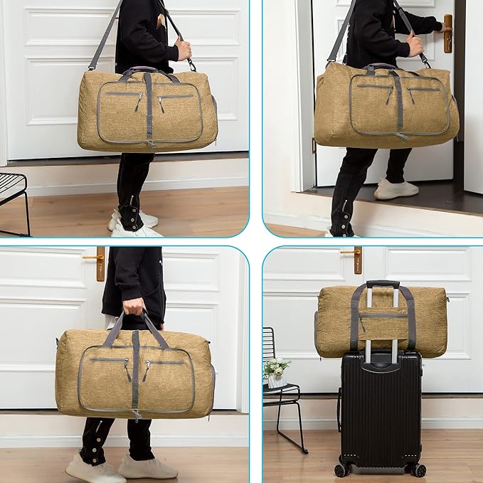 Vomgomfom 65L/85L/115L Foldable Travel Duffle Bag, Lightweight Checked Luggage with Shoe Compartment, Water-Resistant Weekender Overnight Bag for Men & Women