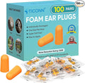 TICONN 100 Pairs Foam Ear Plugs, Individually Wrapped 32dB NRR Noise Reduction Earplugs for Sleeping Hearing Protection Travel Study Concentration Construction Site (100 Pairs)