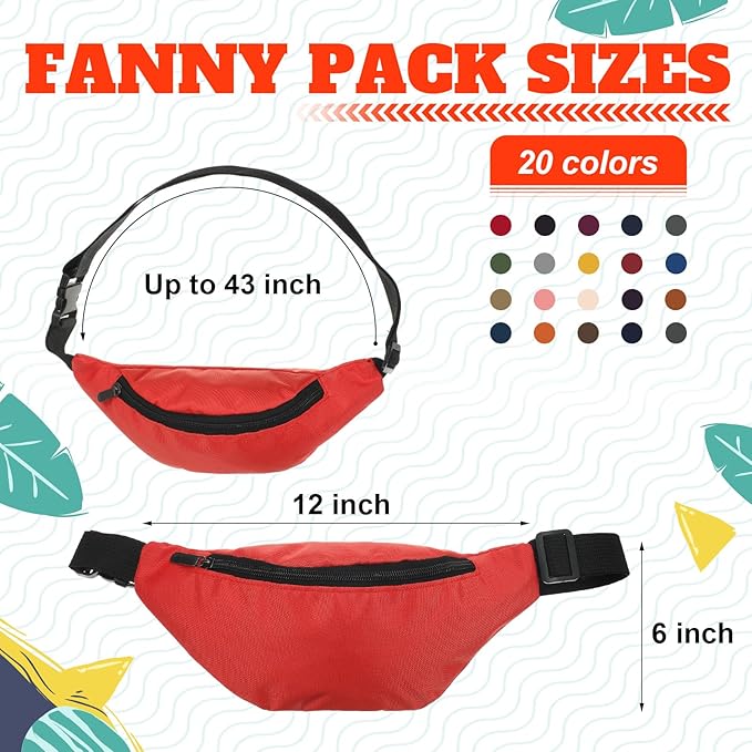 Saintrygo 20 Pcs Neon Fanny Pack Bulk, 90s 80s Fanny Pack Adjustable Waist Bags, Vintage Bag, Oxford Cloth for Workout Traveling Running Bachelor Party Favors Women Men(Dark Color)