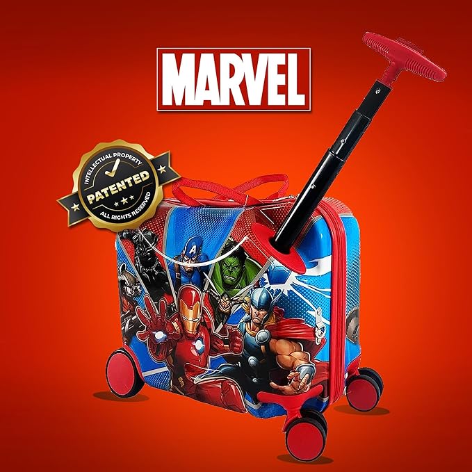 Fast Forward Marvel Heroes Ride-on Suitcase with Seat - 18" Lightweight Kids Travel Trolley