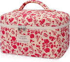 Gosect Large Makeup Bag, Cute Cosmetic Bag for Women Girls, Floral Coquette Aesthetic Toiletry Bag, Travel Make Up Organizer Bag (Pink Rose)