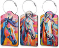 Colorful Horse 3 Pack Luggage Tag for Suitcase, Leather Bag Tags with Privacy Cover ID Label and Durable Steel Loop for Cruise Airport Travel