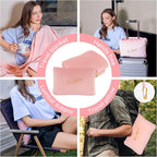 Travel Blanket and Pillow Set, 300 GSM Soft Fleece, 60x43 Inches, 3-in-1 Compact with Bag, Pink