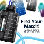 AQUAFIT Half Gallon Water Bottle with Time Marker - Straw & Chug Lid - BPA Free Gym Water Bottle with Straw - Big Gallon Jug (Blue Skies, 64 oz - 2 Lids)