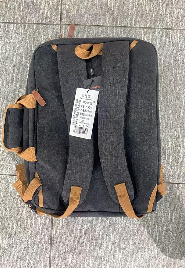 CoolBELL 17.3 Inches Convertible Laptop Messenger Bag Shoulder Bag Canvas Backpack Oxford Cloth Multi-Functional Briefcase For Men Women (Canvas Black)