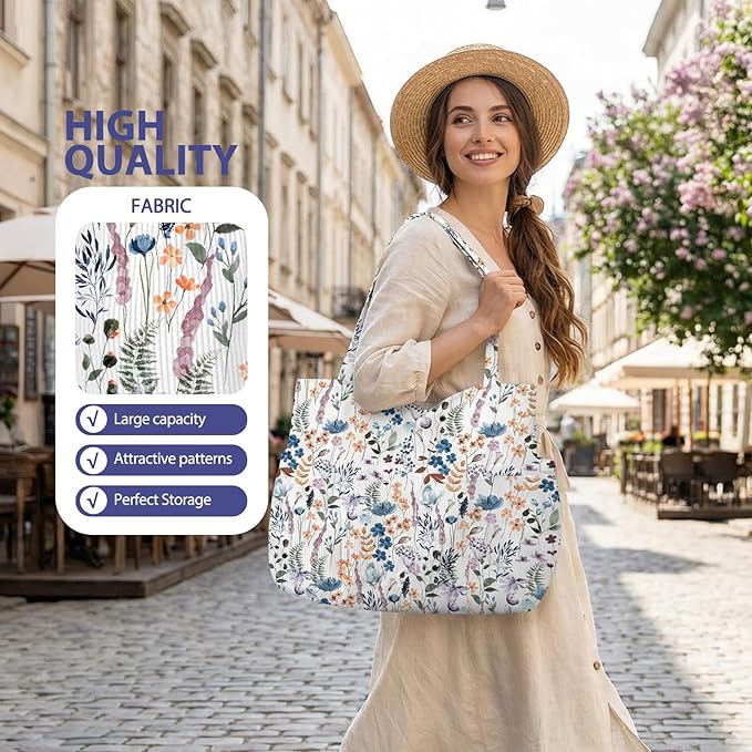 Corduroy Tote Bag for Women,Large Capacity Cute Tote Bags With 6 Pockets,Crossbody Shoulder Handbag for Work Travel Gym