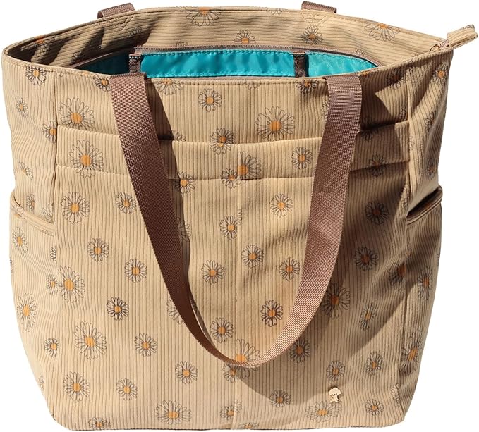 ESVAN Original Floral Tote Bag Large Shoulder Bag with Multi Pockets for Gym Travel Beach Daily Bags