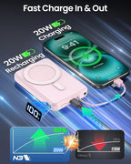 golioklsy Portable Charger Power Bank, 10000mAh Phone Charger with Built-in Cable, 20W PD Fast Charging, Slim Battery Pack with LED Display, Travel Essential for iPhone 17/16/15/14 All Series, Pink