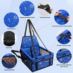Dog Car Seat Foldable Dog Car Booster Seat Waterproof Breathable Oxford Travel Bag for Small to Medium Dogs, Puppies, and Pets-Pattern Blue+Mat