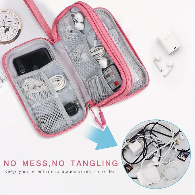 Skycase Electronic Organizer Travel Case - Waterproof Travel Cord Pouches for Organization, Cable Organizer, All-in-One Double Layers Storage Bag for Accessories, Charger, Cable, Pink - Medium