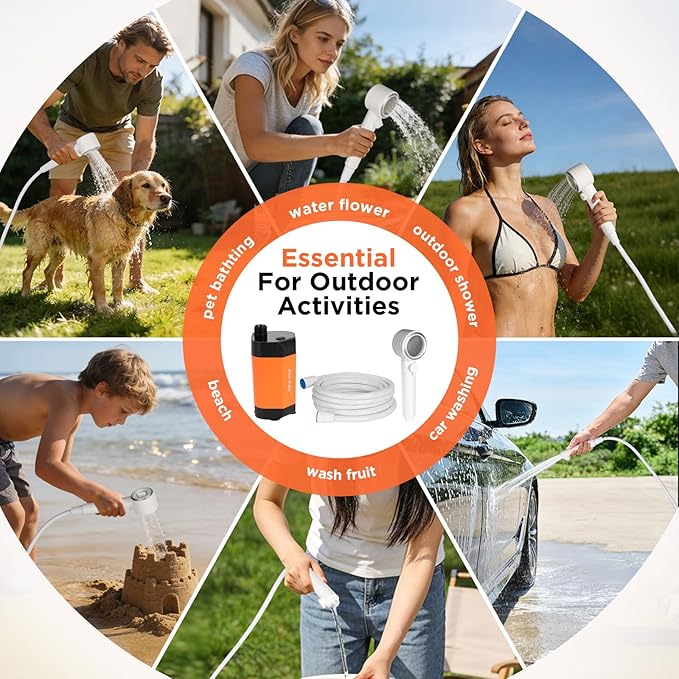 Ann Katy Portable Camping Shower Outdoor Camp Shower Pump,Upgrade Rechargeable Electric Shower Pump with Intelligent Digital Display Multiple Spray Modes for Camping, Hiking, Traveling,RV