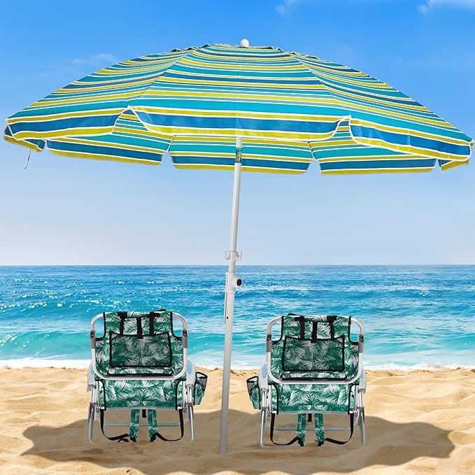 2 Pack Lightweight Portable Camping Beach Chair for Adults, Outdoor Lay Flat Folding Beach Chairs with 5 Positions, Backpack Beach Chair with Towel Bar, Zipper Pouch, Cup Holder, Green Leaves