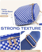 Trendy Woven Checkered Crossbody Bum Bag for Women，PU Leather Checkered Purse Fanny Packs Belt Bag (Woven Bum Bag - Rainbow Blue White)
