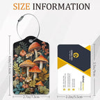 Mushroom Luggage Tags for Suitcases, 3 Pack Leather Bag Tag Identifiers with Stainless Steel Loop and Address Card for Men Women