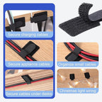 100 Pcs Hook and Loop Cable Ties, Self Adhesive Cable Management Desktop Cable Straps, Adjustable Cord Organizer for Desk Home Office Organization (Black)