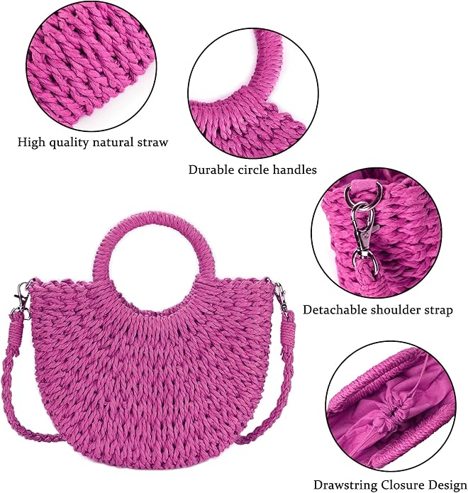Womens Straw Beach Bag Woven Crossbody Shoulder Bags Top Handle Satchel Handbag Purse for Summer