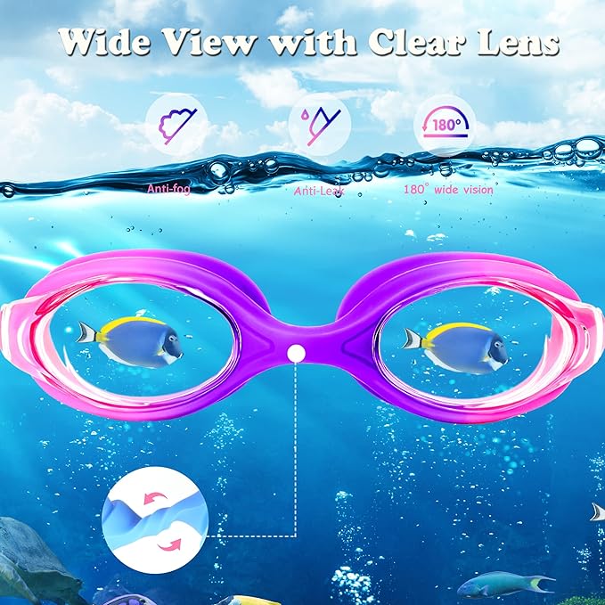 EWPJDK Kids Swim Goggles - 2 Pack Swimming Goggles Anti Fog No Leaking For Kids Age 3-15