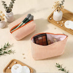 Huhumy 2 Pcs Makeup Bag Set Cute Cosmetic Pouch for Women Seersucker Travel Toiletry Bag Preppy Small Makeup Purse Pouch Aesthetic Skincare Brushes Storage Organizer for Valentine Women(Orange)