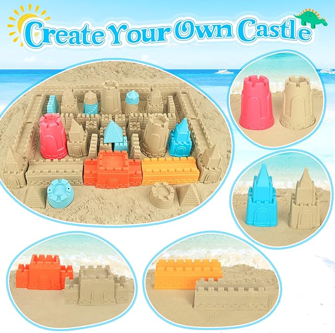 Collapsible Beach Toys for Kids Toddlers, Collapsible Sand Bucket and Shovels Set with Mesh Bag,Travel Sand Castle Building Kit, Sandbox Toys, Foldable Beach Essentials for Toddlers Kids Age 3-10 ﻿