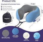 napfun Neck Pillow for Travel with Travel Pouch, Sleep Mask & Earplugs, Memory Foam Airplane Pillow for Headrest Sleep with Eyeshades, Plane Essentials with Eye Blindfold, Sky Blue Striped Kit