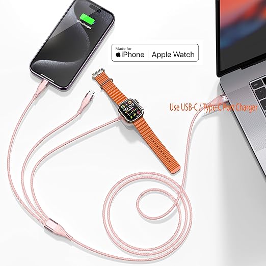 Apple Watch Charger 6FT Multi Charging Cable, Magnetic Nylon Braided USB C Port to Lightning Type-C Cord 3 in 1 Charging Wire for Airpods iPhone iPad iWatch Phone