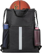 BeeGreen Mix-Black-Drawstring-Backpack-Bag, Large String Sack with Shoe Compartment and Two Side Mesh Pockets Lightweight Sturdy For Gym