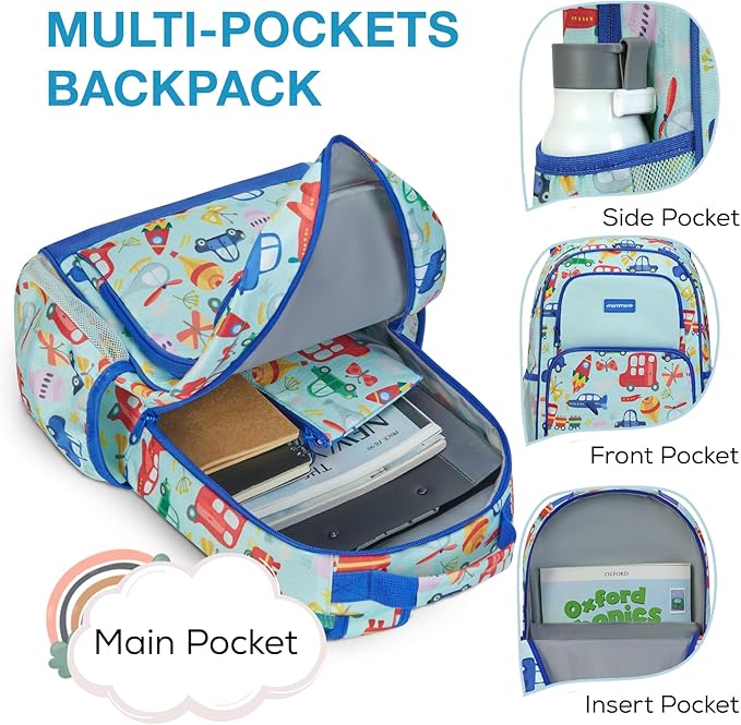 mommore Kids Backpack for Boys Girls 4-8 Kindergarten Elementary School Backpack with Lunch Box - 15” H Fit Folder