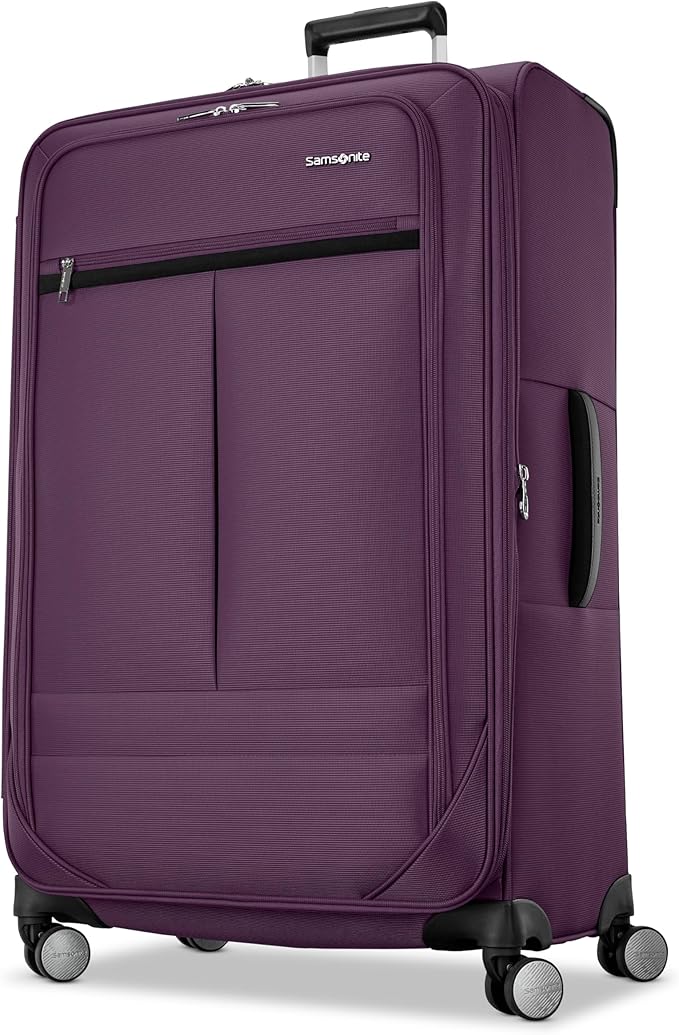 Samsonite 2-PC Soft-Sided 21/29” (Carry-On & Large Checked), Lightweight Expandable Element Luggage Set with 2 Front & 1 Side Pocket, Four Spinner Wheels, Adjustable Handle, Durable- Purple