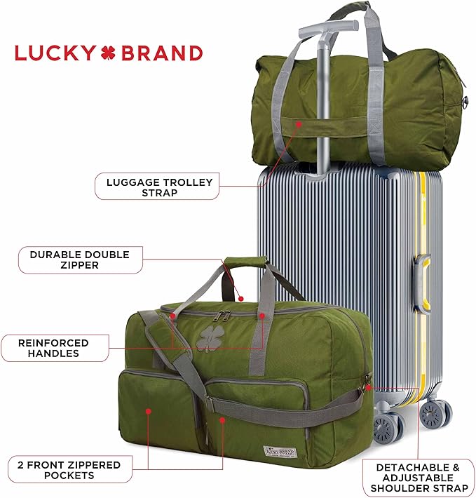 Lucky Travel Duffel Bags 115L, Gym Bag, Travel Bag & Large Duffle Bag for Men, Foldable Overnight Weekender Bags for Women & Men with Adjustable Shoulder Strap, Loden Green