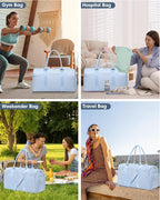 Women Weekender Travel Duffle Bag: Travel Duffel Overnight Bags with Shoe Compartment Large Carry on Tote with Toiletry Bag Weekend Traveling Yoga Gym Hospital Bag for Women with Wet Pocket Light Blue