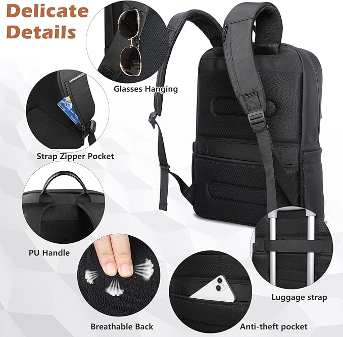 hk Slim Laptop Backpack for Men Women, Lightweight Business Backpacks 17.3 Inch Water-resistant Computer Bag for College Work Daily