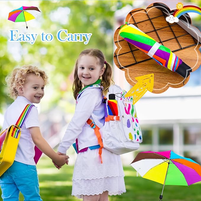 12 Pc Rainbow Umbrella Portable Tri Folded Pride Umbrella Windproof Compact Rain Parasol for Travel Beach Wedding Party