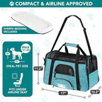 PetAmi Airline Approved Pet Carrier for Cats & Small Dogs, Soft Sided TSA Travel Carrier Bag Sherpa Bed, Breathable Mesh Ventilation, Collapsible Bowl, Fit Under Seat, Up to 18 lbs, Small Heather Blue
