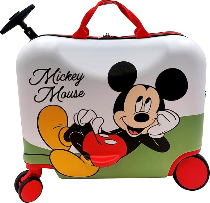 Fast Forward 2-in-1 Kids 18” Suitcase & Ride-On Luggage -Lightweight Tow-Along Toddler Luggage With Wheels (Mickey New)