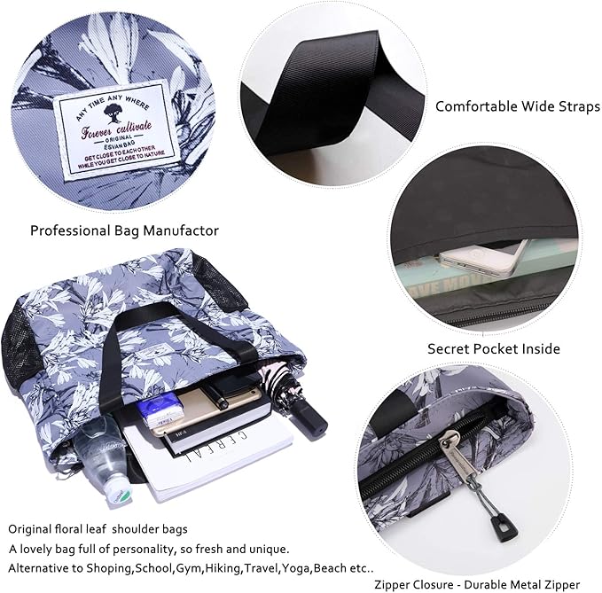 Original Floral Water Resistant Large Tote Bag Shoulder Bag for Gym Beach Travel Daily Bags Upgraded